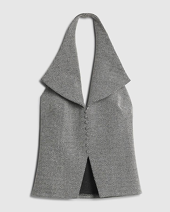 river island Grey Herringbone Sleeveless Halter neck Top