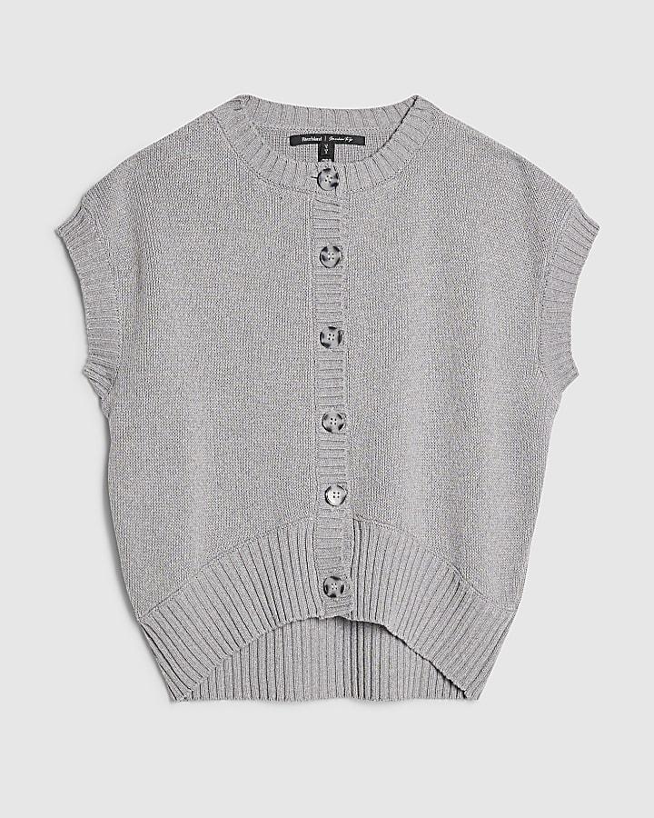 river island Grey Knitted Sleeveless Ribbed Hem Tank Top