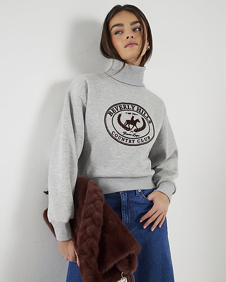 River Island Grey Long Sleeve Beverly Hills Sweatshirt