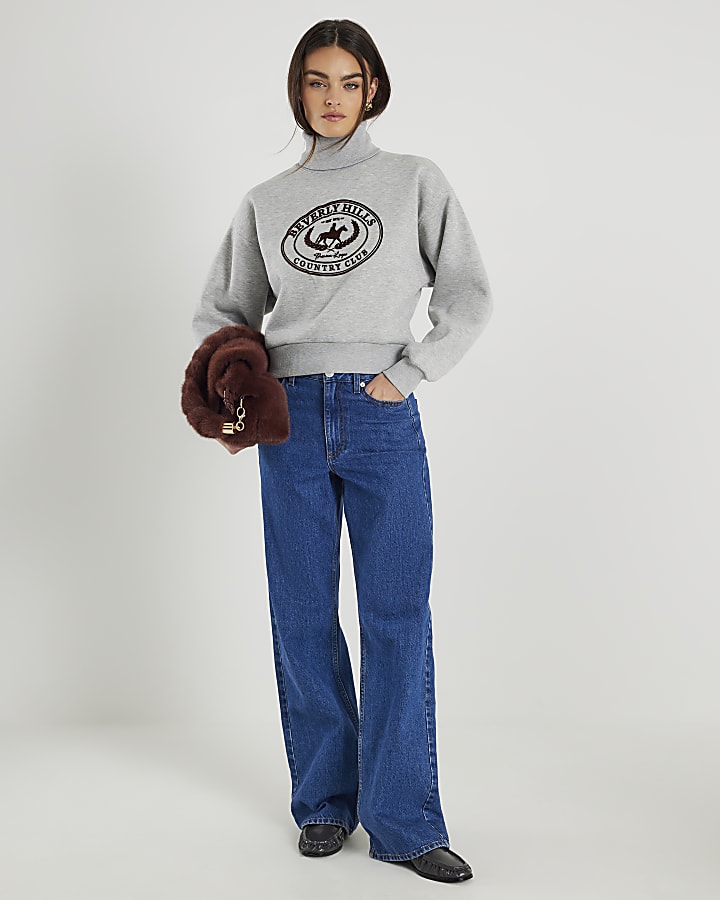 River Island Grey Long Sleeve Beverly Hills Sweatshirt