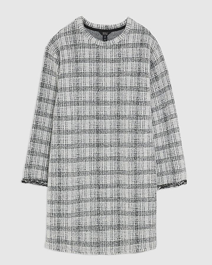 river island Grey Long Sleeve Boucle Check Mini Dress