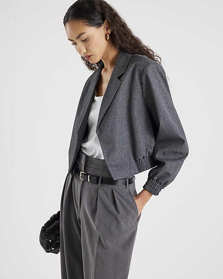 River Island Grey Long Sleeve Collared Bomber Jacket