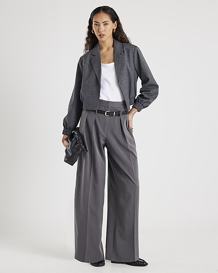 River Island Grey Long Sleeve Collared Bomber Jacket