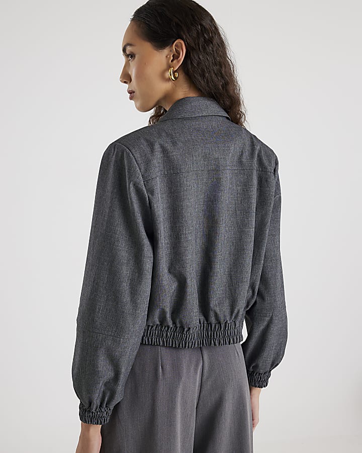 River Island Grey Long Sleeve Collared Bomber Jacket