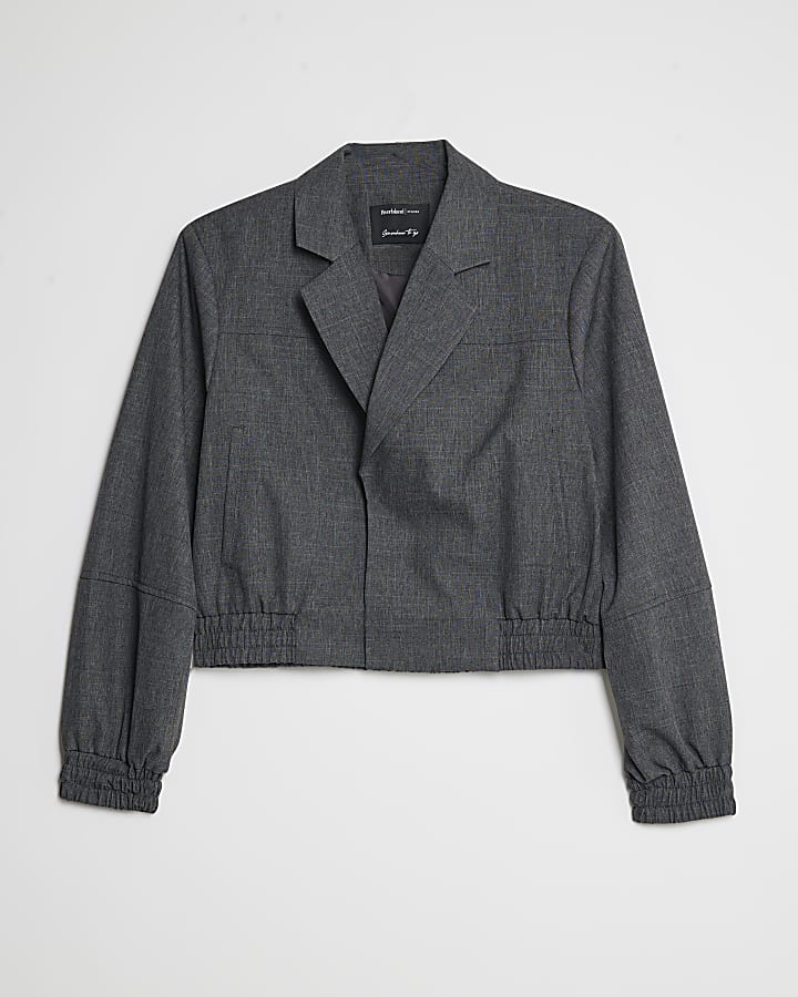 river island Grey Long Sleeve Collared Bomber Jacket