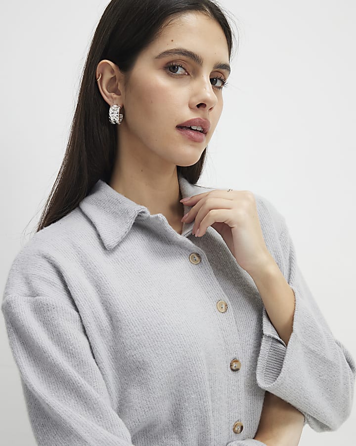 River Island Grey Long Sleeve Cosy Bubble Hem Cardigan