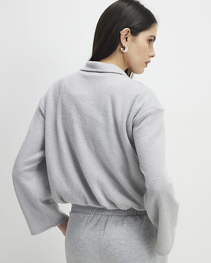 River Island Grey Long Sleeve Cosy Bubble Hem Cardigan