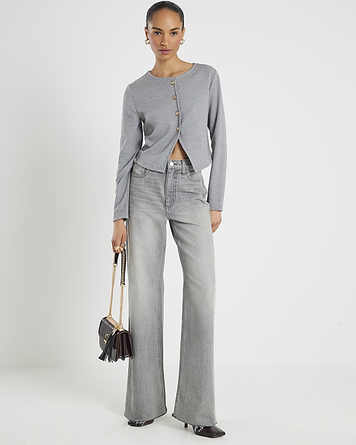 River Island Grey Long Sleeve Cropped Heart Cardigan