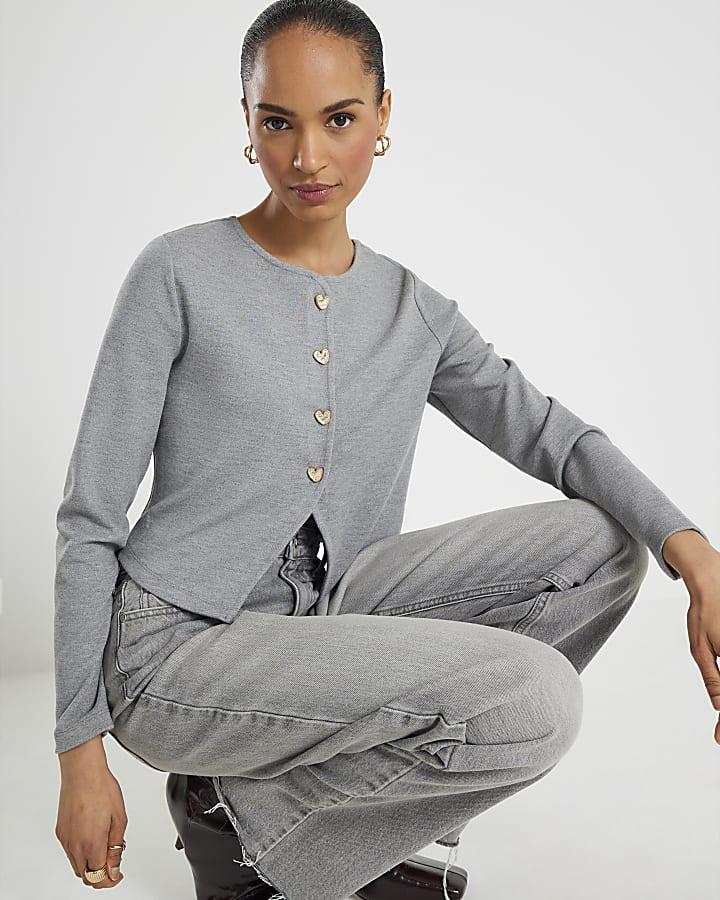 River Island Grey Long Sleeve Cropped Heart Cardigan