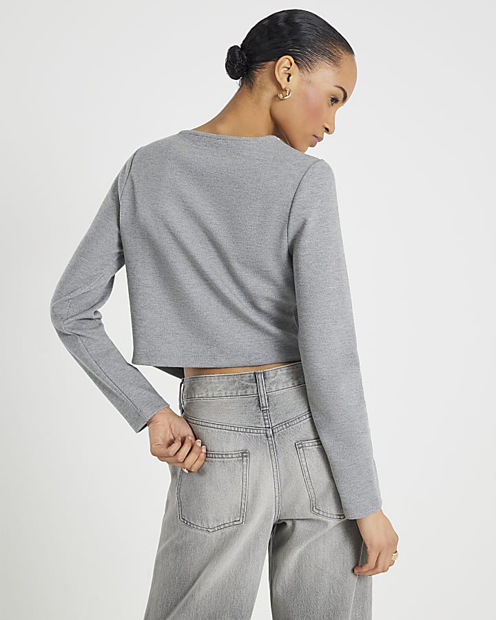 River Island Grey Long Sleeve Cropped Heart Cardigan