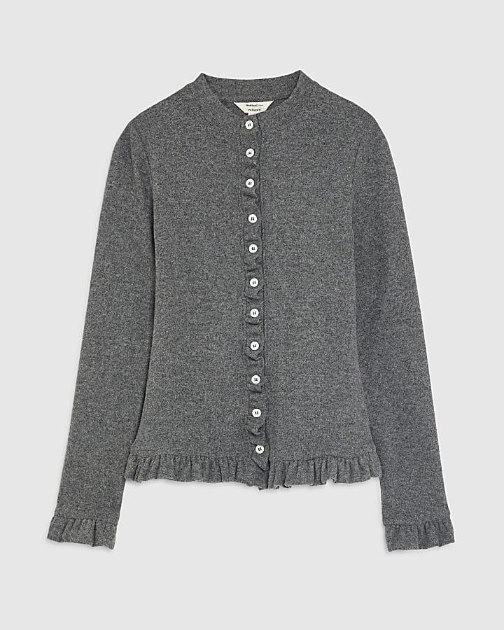 river island Grey Long Sleeve Frilled Cosy Cardigan