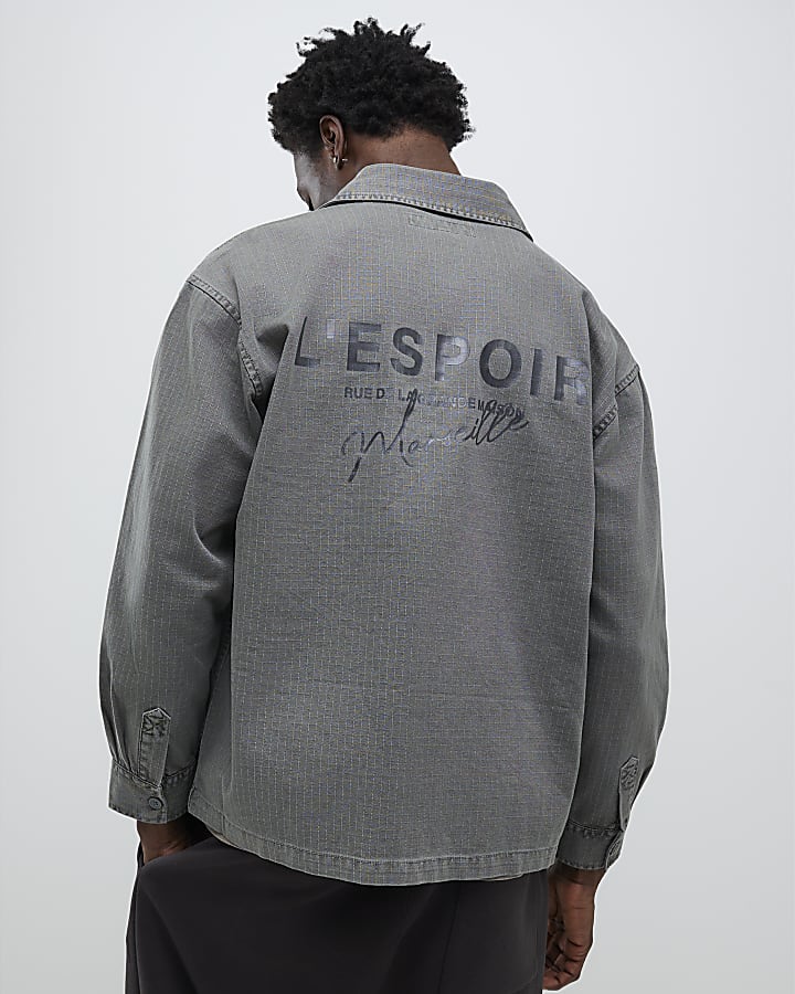 River Island Grey Long Sleeve L'espoir Graphic Overshirt