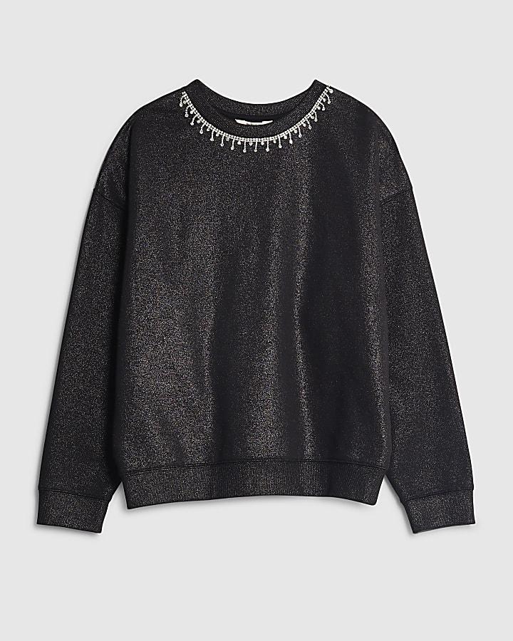river island Grey Long Sleeve Necklace Trim Sweatshirt