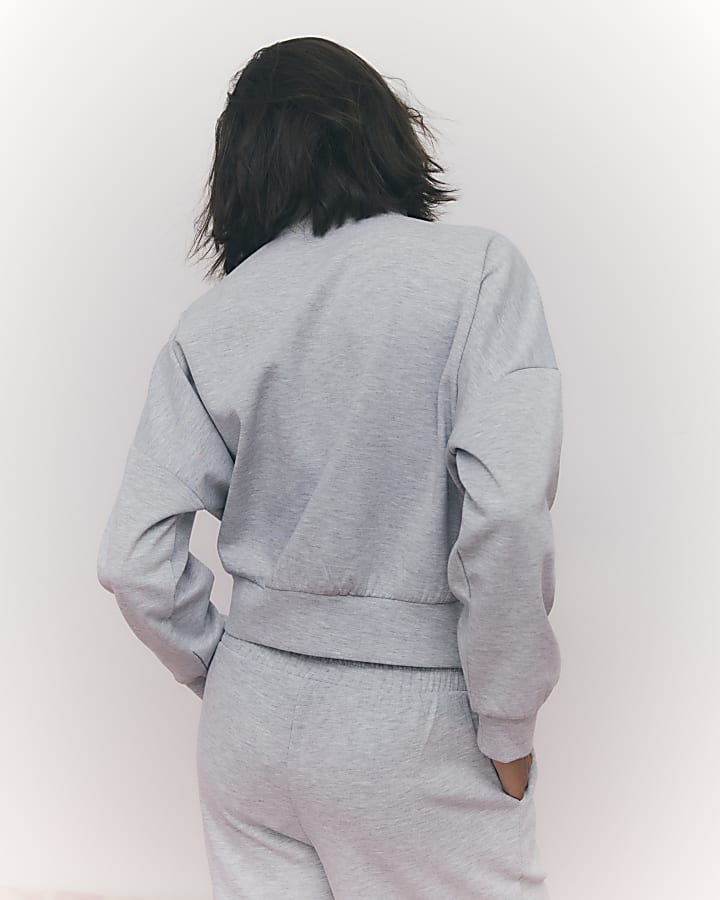 River Island Grey Long Sleeve Zip Up Bomber Sweatshirt