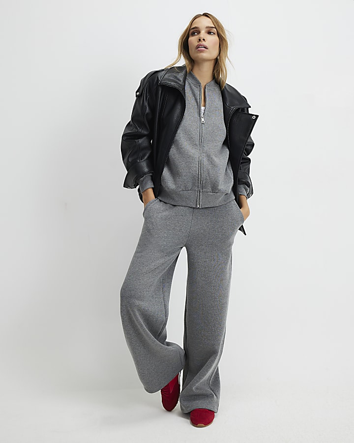 River Island Grey Long Sleeve Zip Up Bomber Sweatshirt