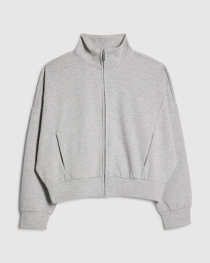 river island Grey Long Sleeve Zip up Bomber Sweatshirt