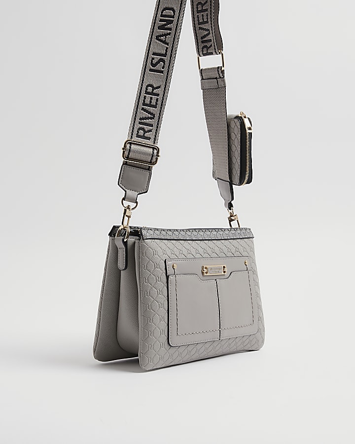 River Island Grey Monogram Pocket Front Cross Body Bag