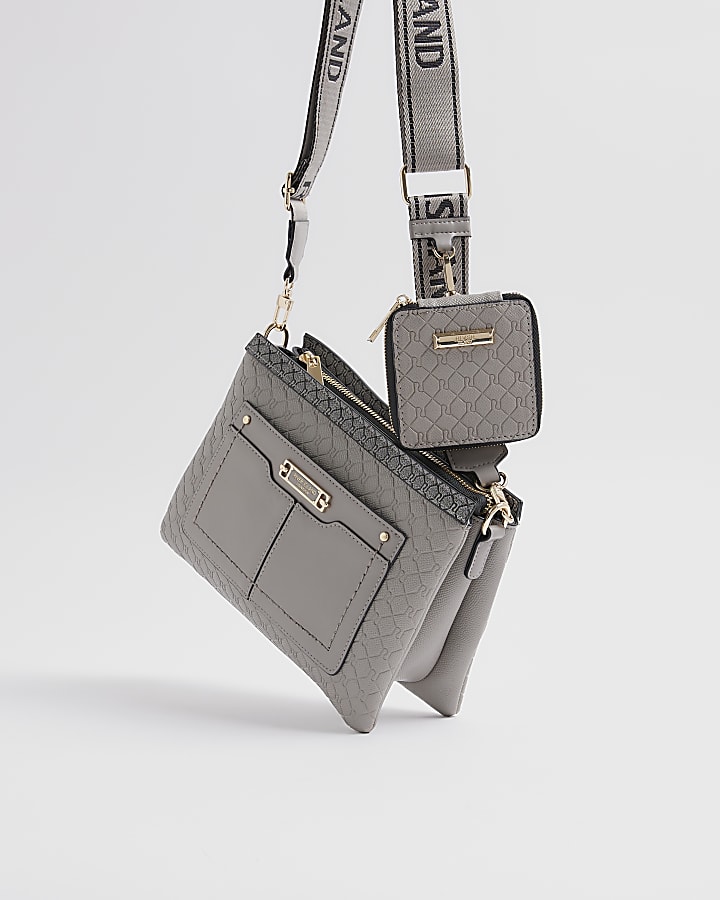 River Island Grey Monogram Pocket Front Cross Body Bag