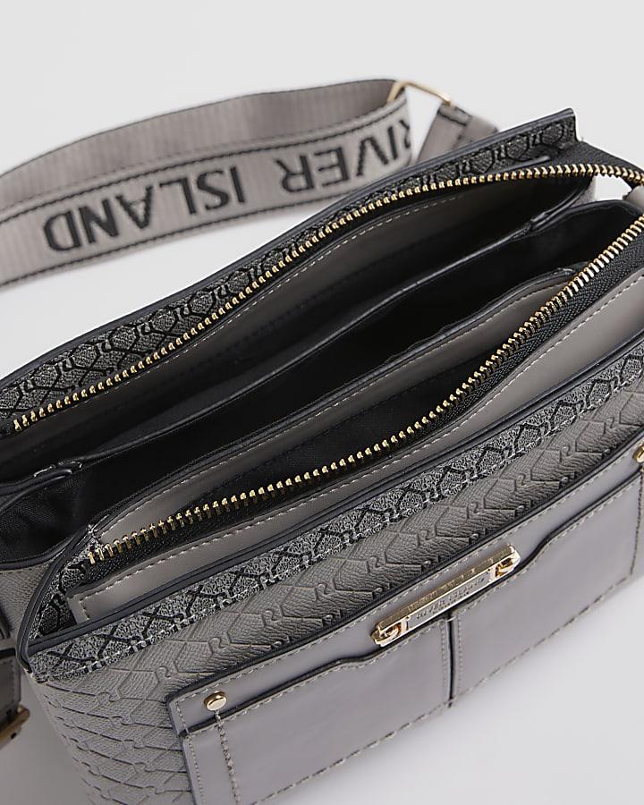 river island Grey Monogram Pocket Front Cross body bag
