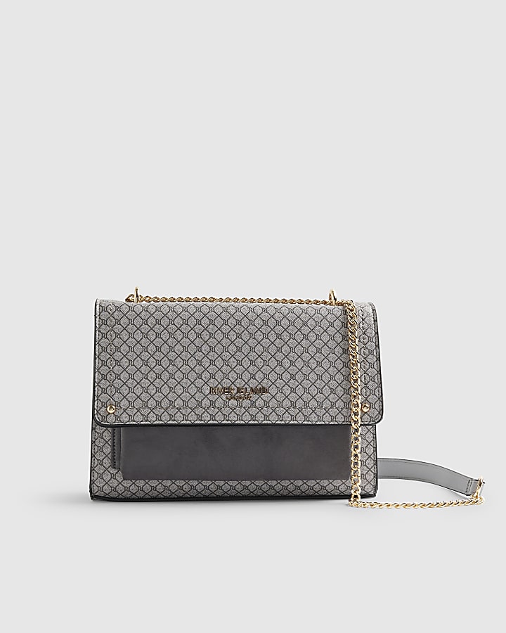 River Island Grey Monogram Pocket Front Shoulder Bag