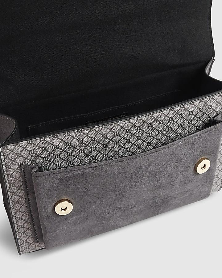 river island Grey Monogram Pocket Front Shoulder Bag