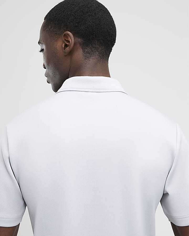 River Island Grey Muscle Fit Les Amis Stripe Polo Shirt