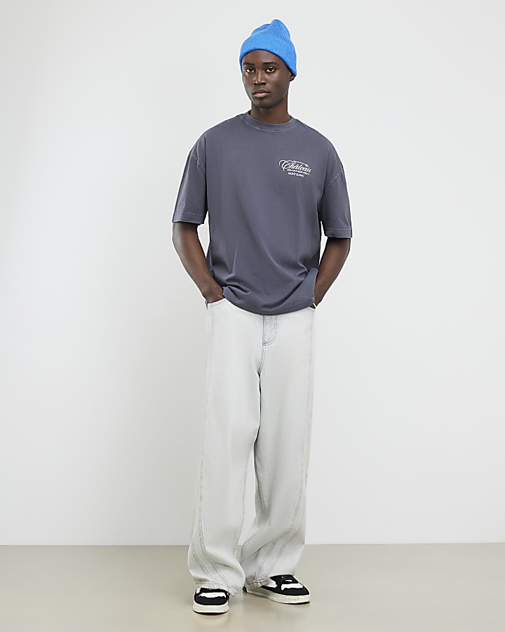 River Island Grey Oversized Fit Chateaux Chamonix T-Shirt