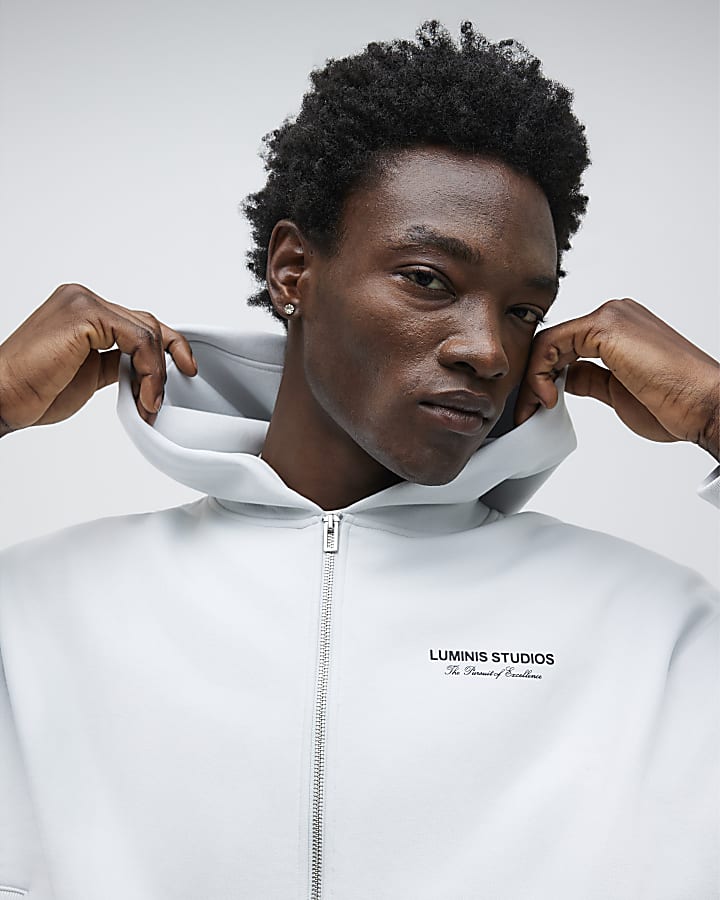 River Island Grey Oversized Fit Luminis Studios Hoodie
