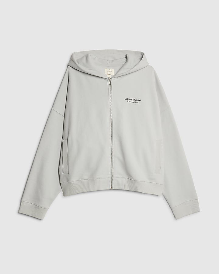 river island Grey Oversized Fit Luminis Studios Hoodie