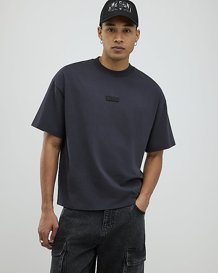 River Island Grey Oversized Fit Luminis Studios T-Shirt