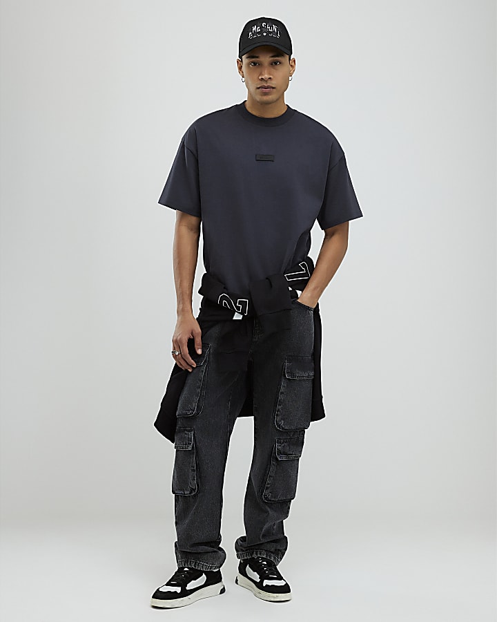 River Island Grey Oversized Fit Luminis Studios T-Shirt