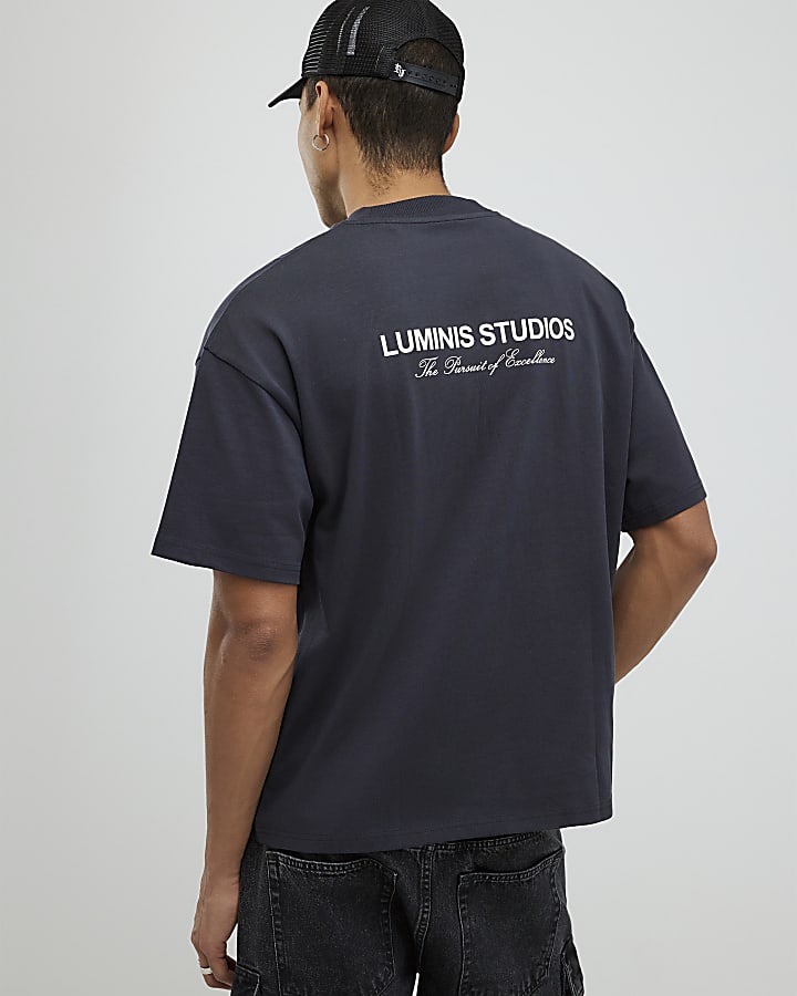 River Island Grey Oversized Fit Luminis Studios T-Shirt