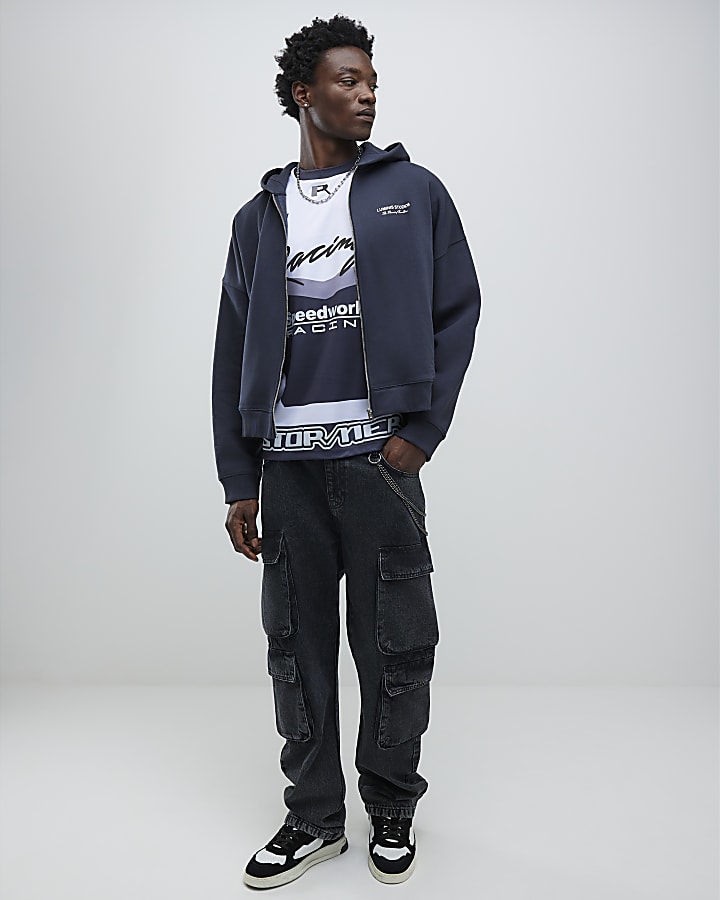 River Island Grey Oversized Fit Luminis Zip Through Hoodie