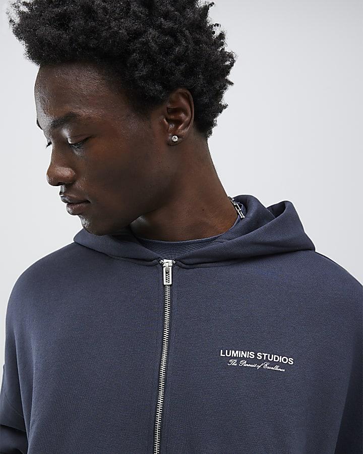 River Island Grey Oversized Fit Luminis Zip Through Hoodie