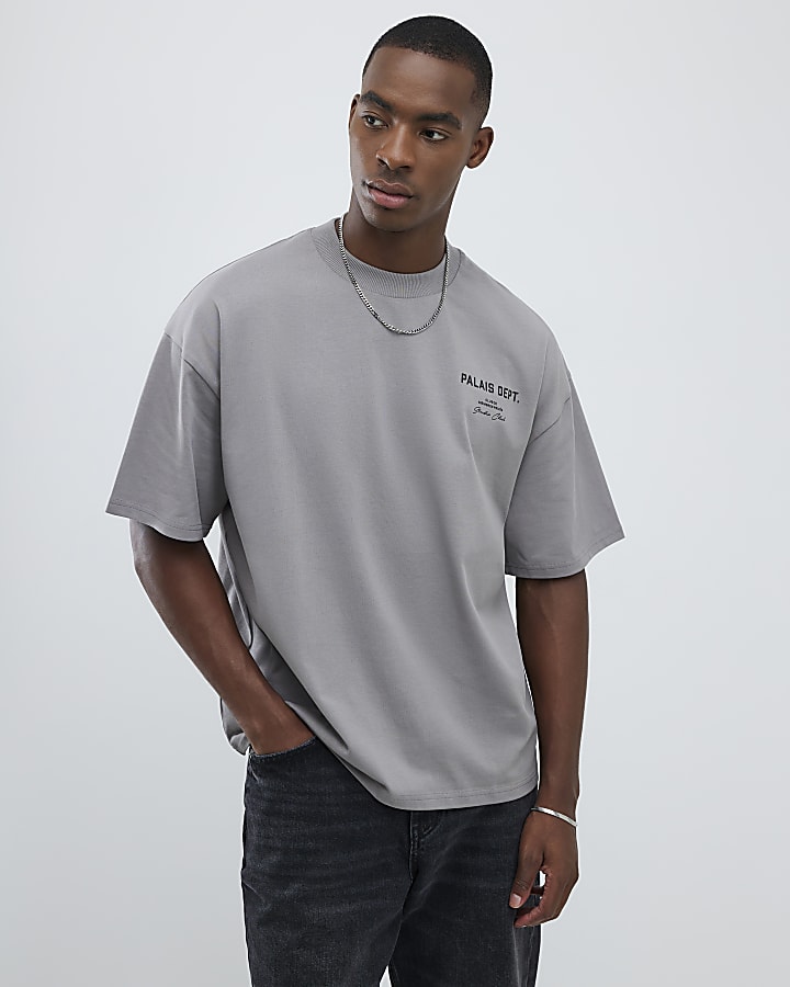 River Island Grey Oversized Fit Palais Dept T-Shirt