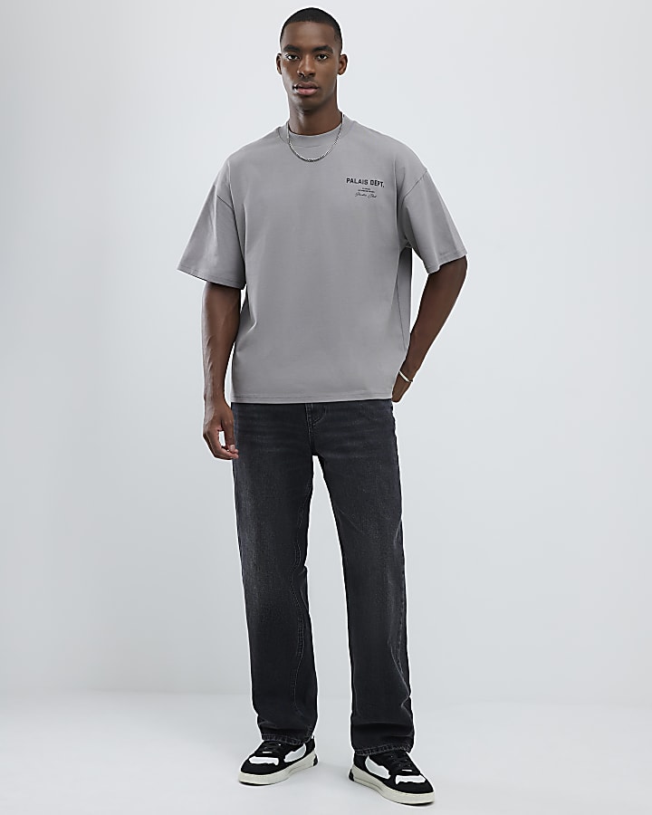 River Island Grey Oversized Fit Palais Dept T-Shirt