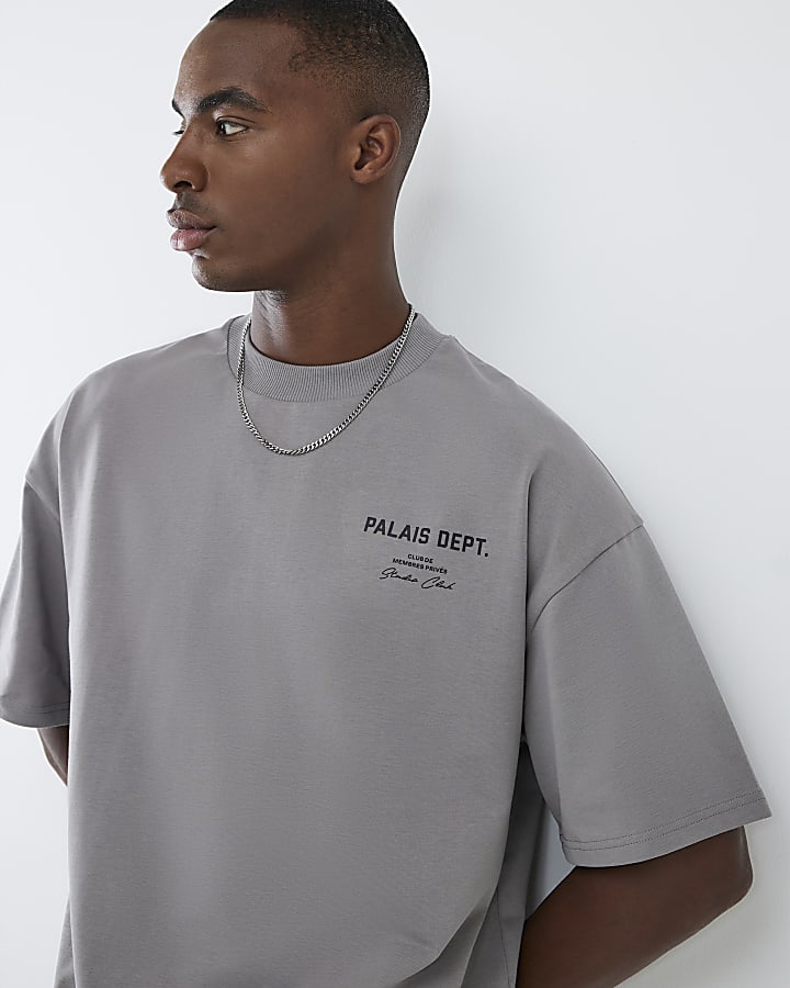 River Island Grey Oversized Fit Palais Dept T-Shirt