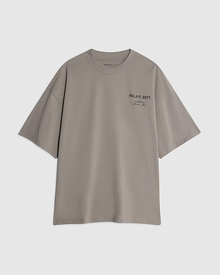 river island Grey Oversized Fit Palais Dept T-Shirt