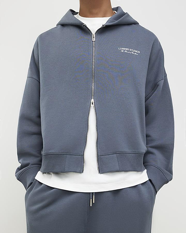 River Island Grey Oversized Luminis Zip Through Hoodie