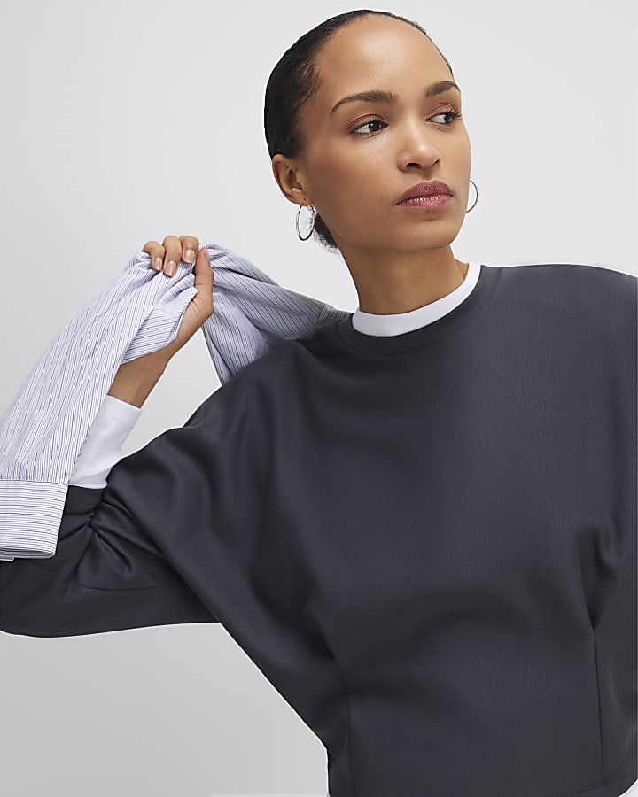 River Island Grey Premium Batwing Sleeve Sweatshirt