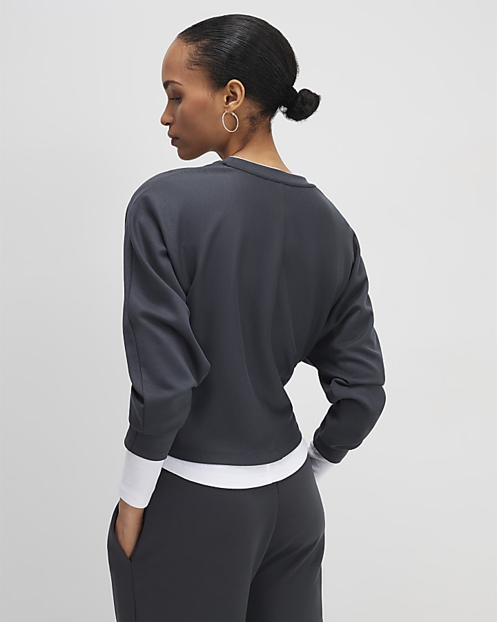 River Island Grey Premium Batwing Sleeve Sweatshirt