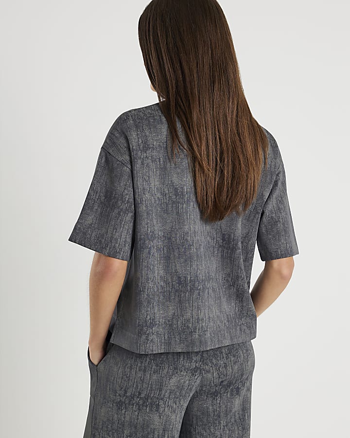 River Island Grey Premium Crinkle Effect Boxy T-shirt