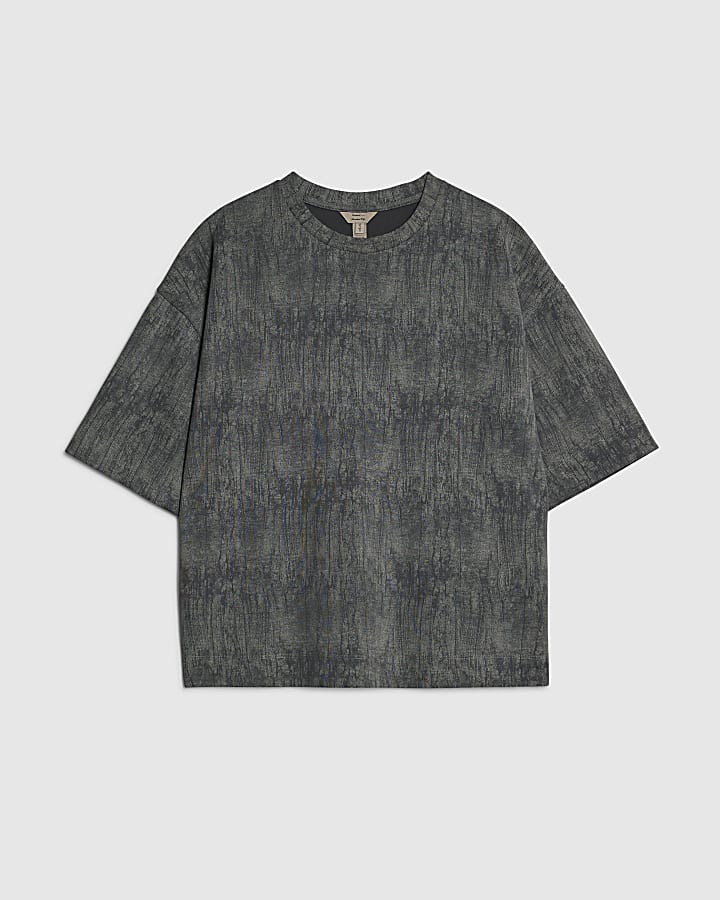 river island Grey Premium Crinkle Effect Boxy T-shirt