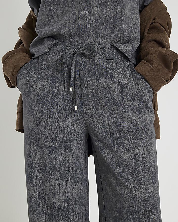 River Island Grey Premium Crinkle Effect Wide Leg Joggers