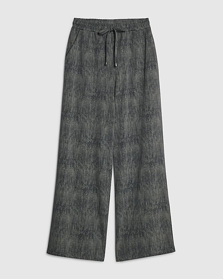 river island Grey Premium Crinkle Effect Wide Leg Joggers
