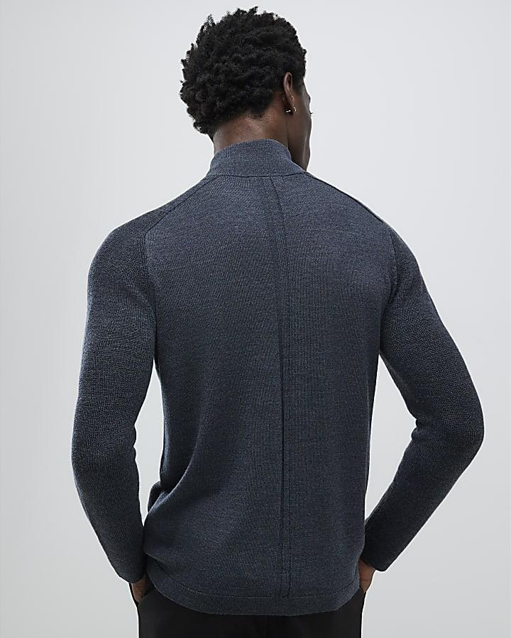 River Island Grey Premium Merino Funnel Neck Jumper