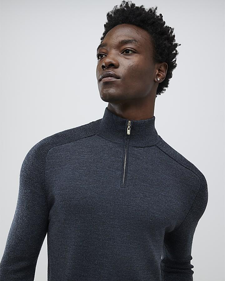River Island Grey Premium Merino Funnel Neck Jumper