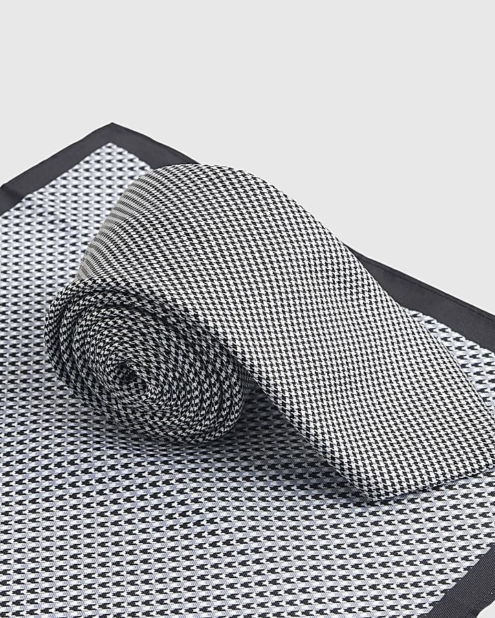 River Island Grey Puppytooth Handkerchief And Tie Set
