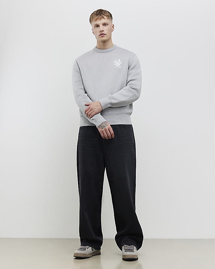 River Island Grey Regular Fit AR Knitted Sweatshirt