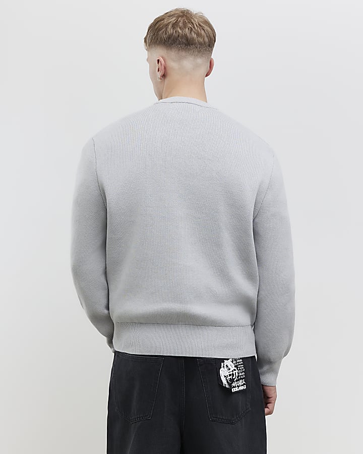 River Island Grey Regular Fit AR Knitted Sweatshirt
